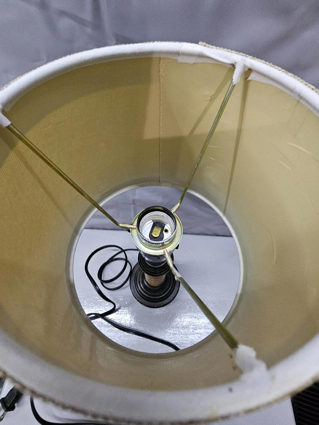 Rustic Wood & Metal Table Lamp – Burlap Shade – 6.25” Diameter