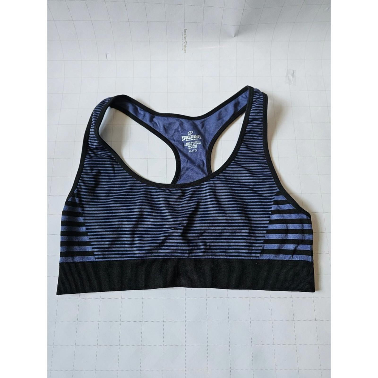 Spalding Womens Sports Bra XL Blue Black Striped Racerback Activewear