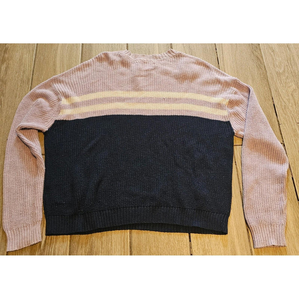 American Eagle Womens Colorblock Sweater M Pink Navy Yellow