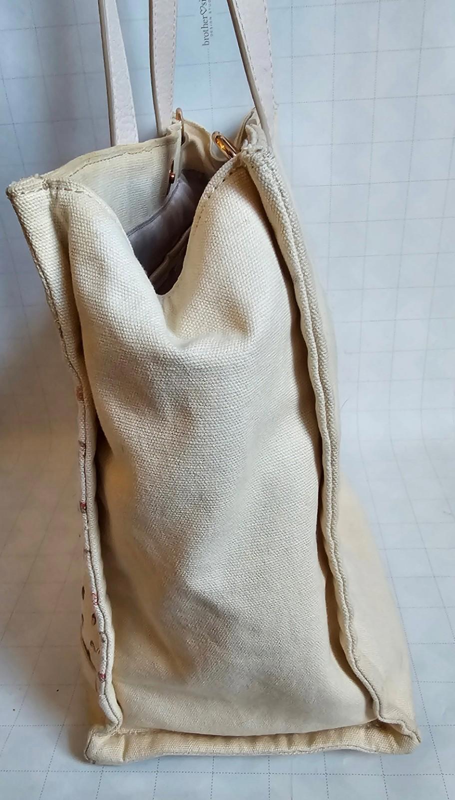 LC Lauren Conrad Canvas Tote Bag Faces Print Beige Cream Tan Purse Kohl’s