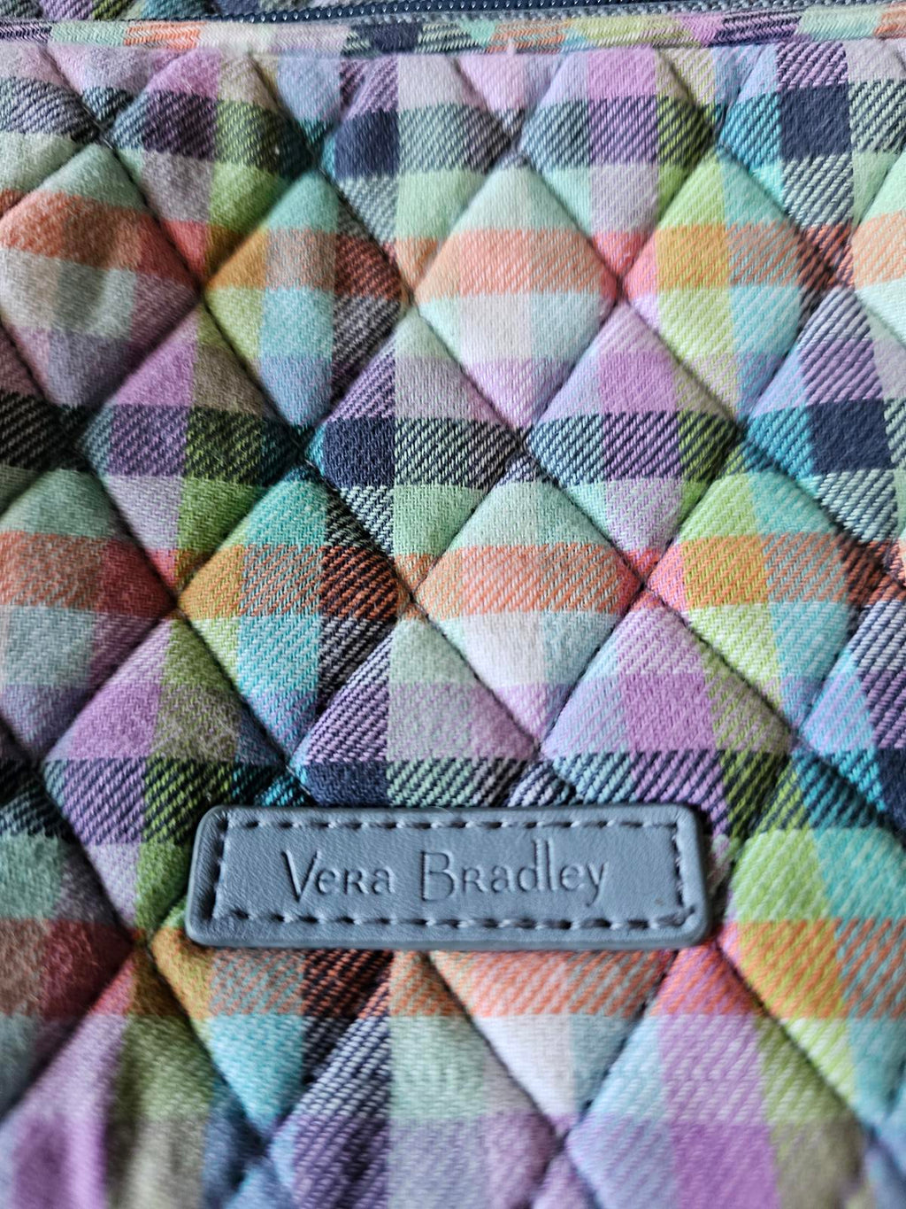 Vera Bradley Small Crossbody Purse Pastel Plaid Quilted Cotton Adjustable Strap
