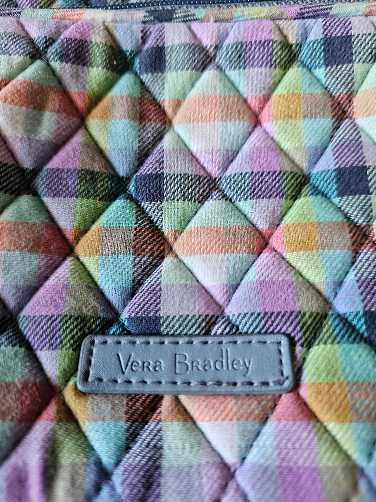 Vera Bradley Small Crossbody Purse Pastel Plaid Quilted Cotton Adjustable Strap