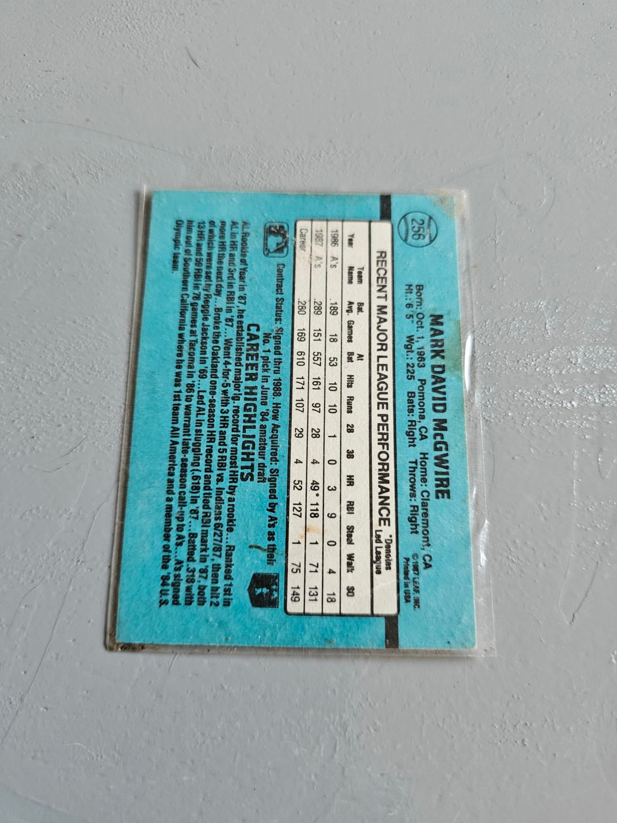 Vintage Mark McGwire Oakland Athletics Baseball Card - 1986 Donruss