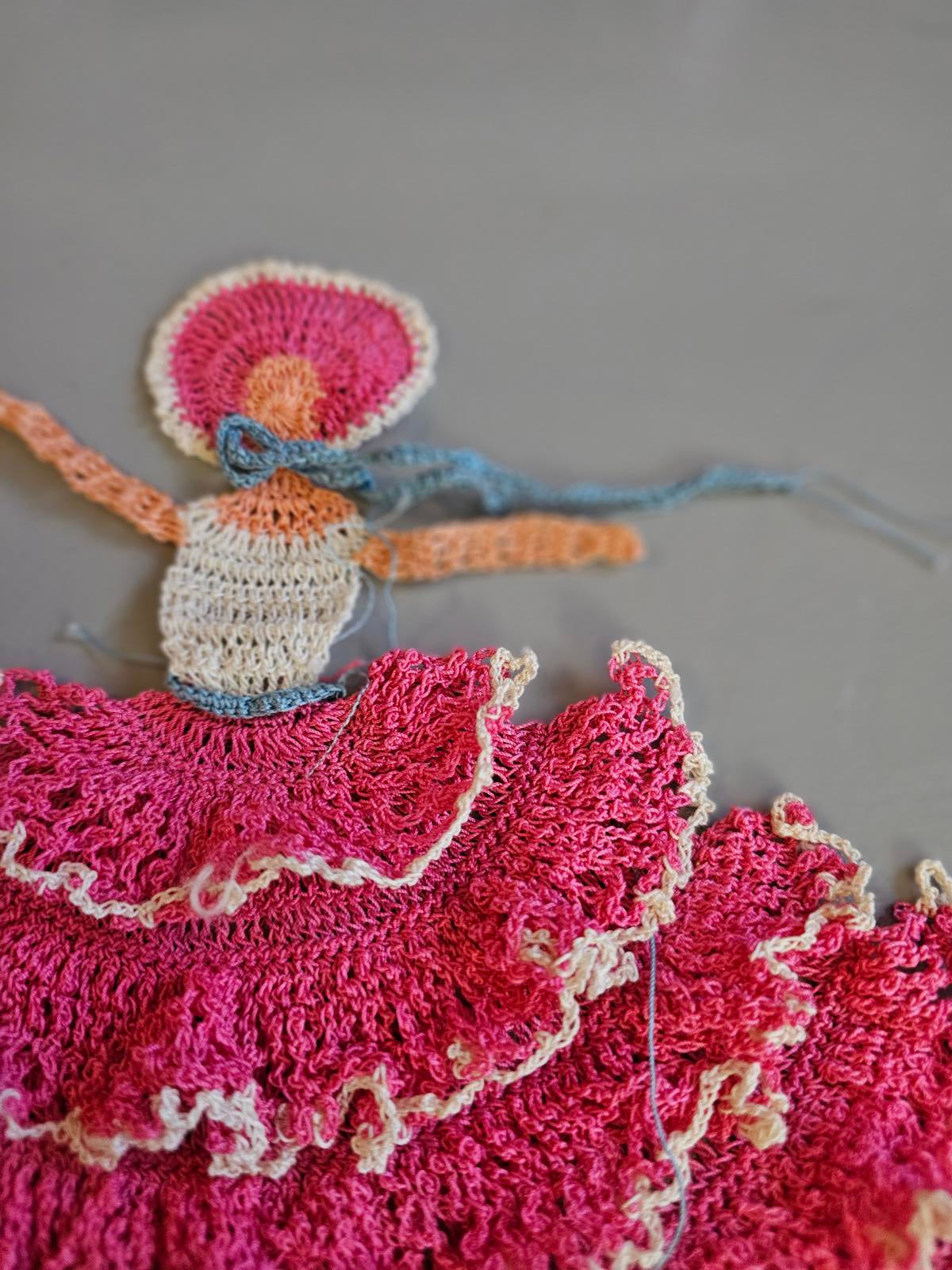 Vintage Crochet Doll Dress Pattern Ruffle Fiesta