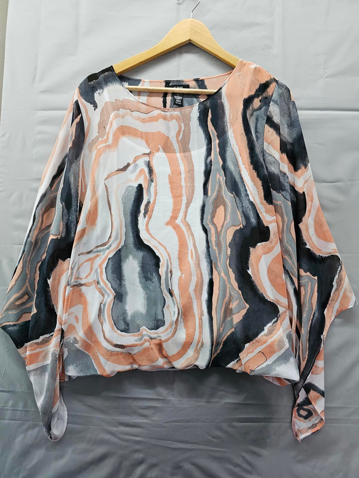 Alfani Marble Print Sheer Blouse with Camisole Top Women’s XL