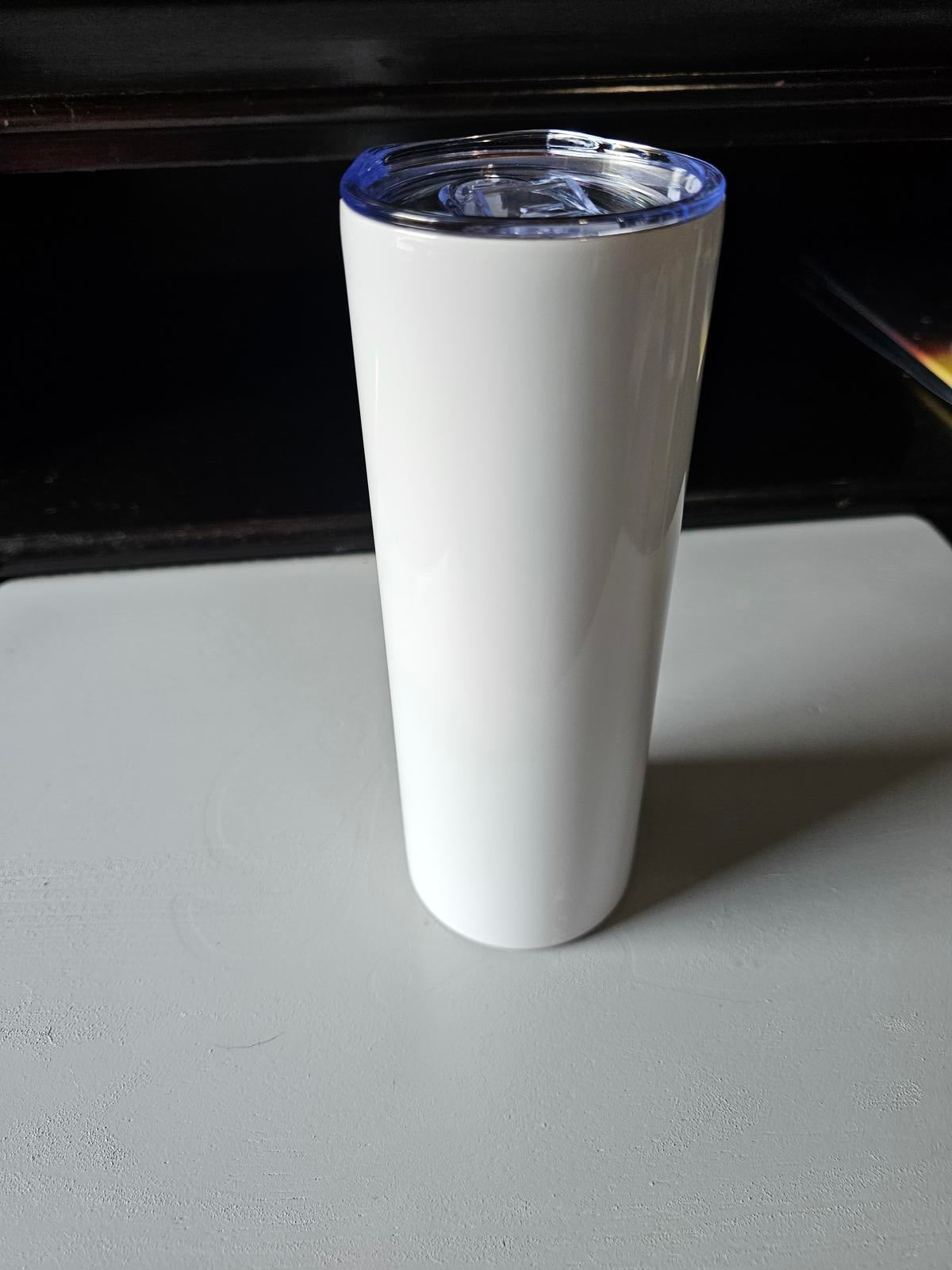 20oz Sublimation Skinny Tumbler – White Stainless Steel with Clear Lid
