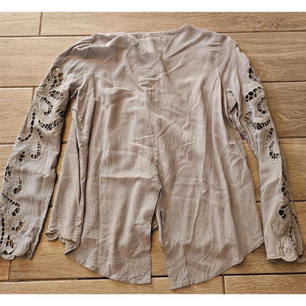 Blush Noir Gray Boho Tunic Top Lace Cutout Sleeves Size S