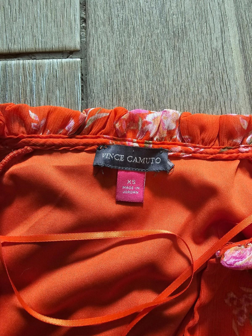 Vince Camuto Floral Tiered Split V-neck Dress Orange XS