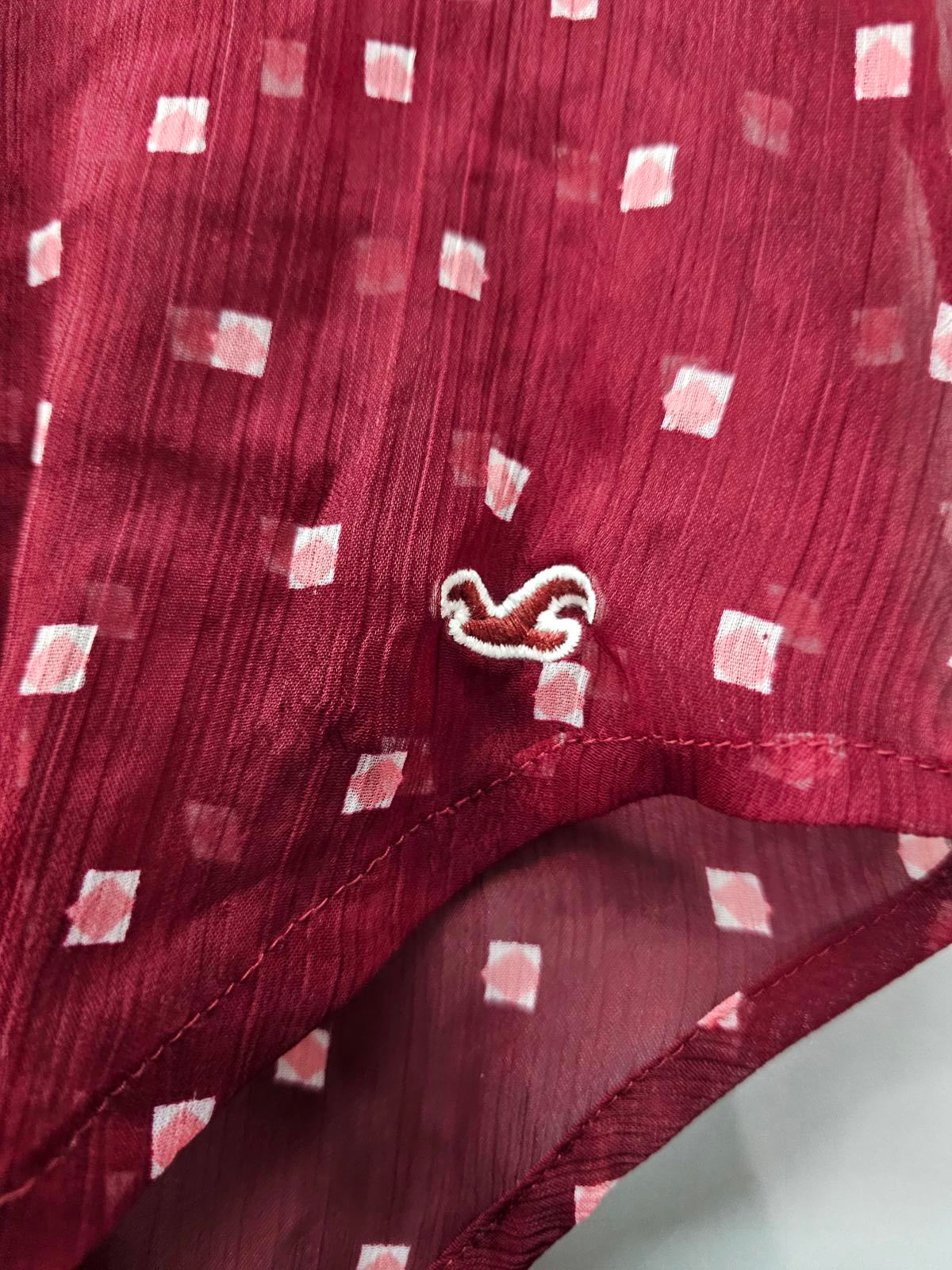 Hollister Burgundy Sheer Boho Blouse Embroidered Yoke Long Sleeve Women's Medium