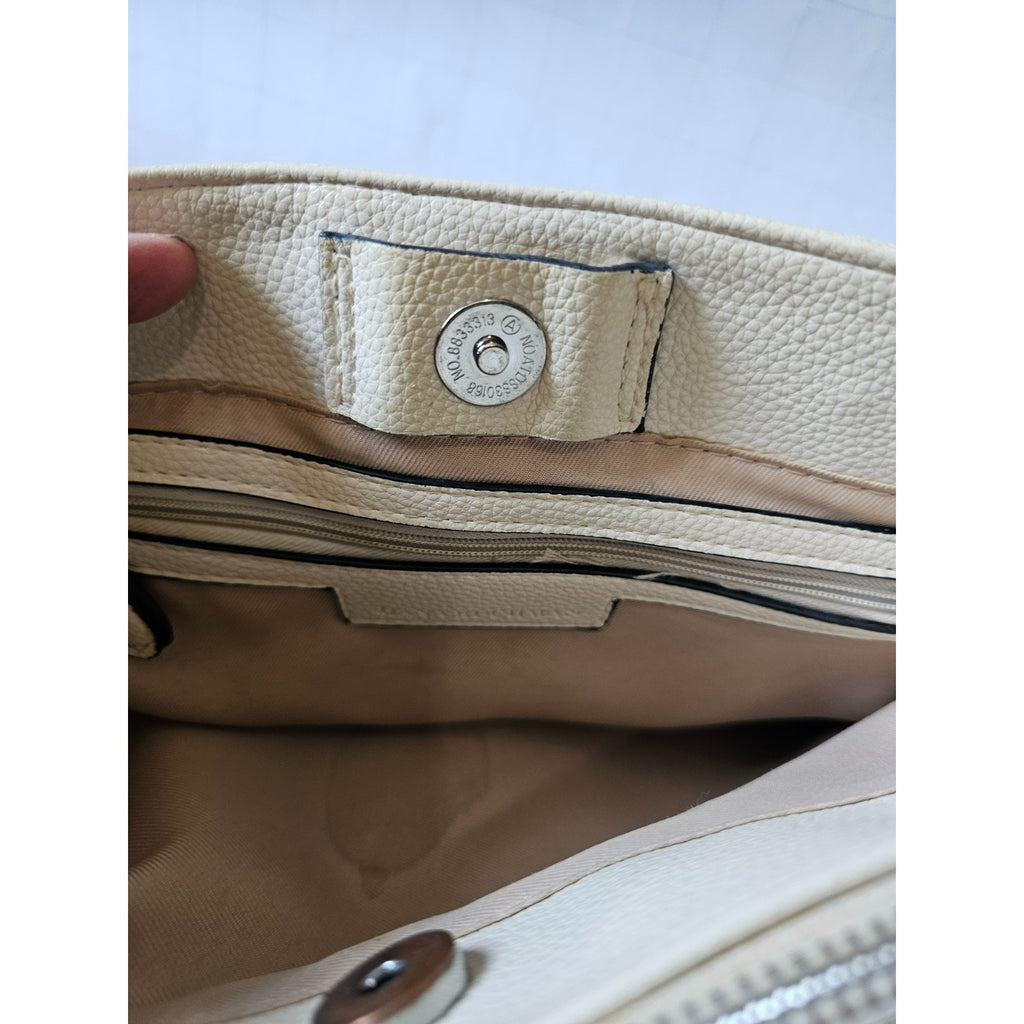 Dana Buchman Floral Print Satchel Tote Bag Cream Faux Leather DB Monogram