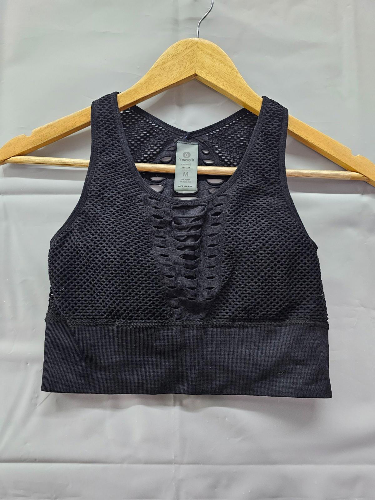Mono B Women’s Black Mesh Cutout Sports Bra Size Medium