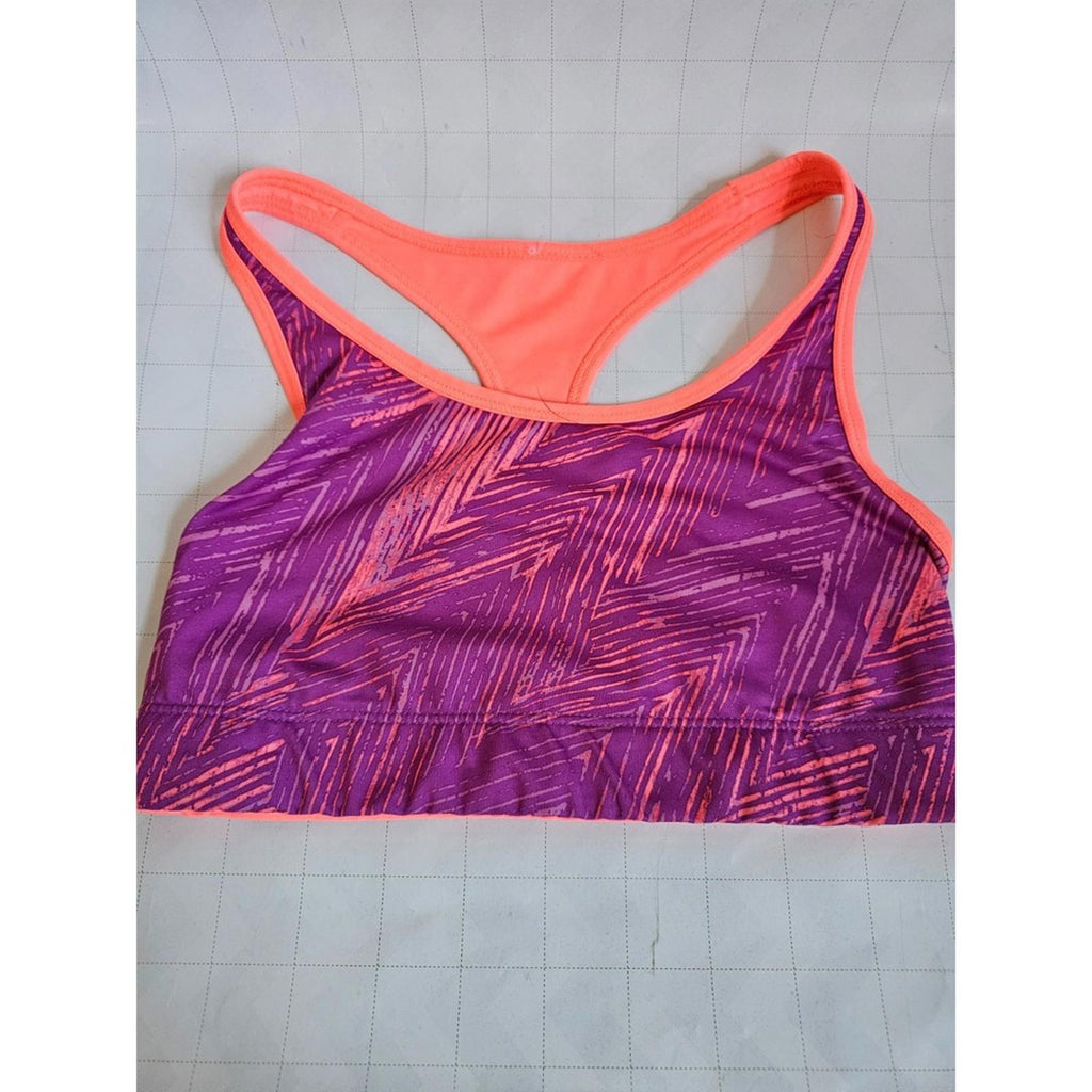 Womens Sports Bra S Purple Pink Zigzag Print Neon Coral Racerback