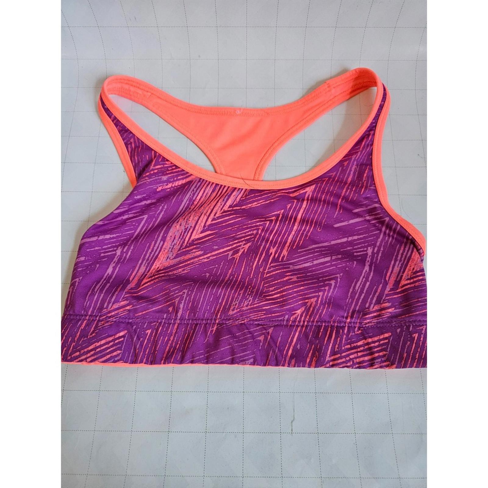 Womens Sports Bra S Purple Pink Zigzag Print Neon Coral Racerback