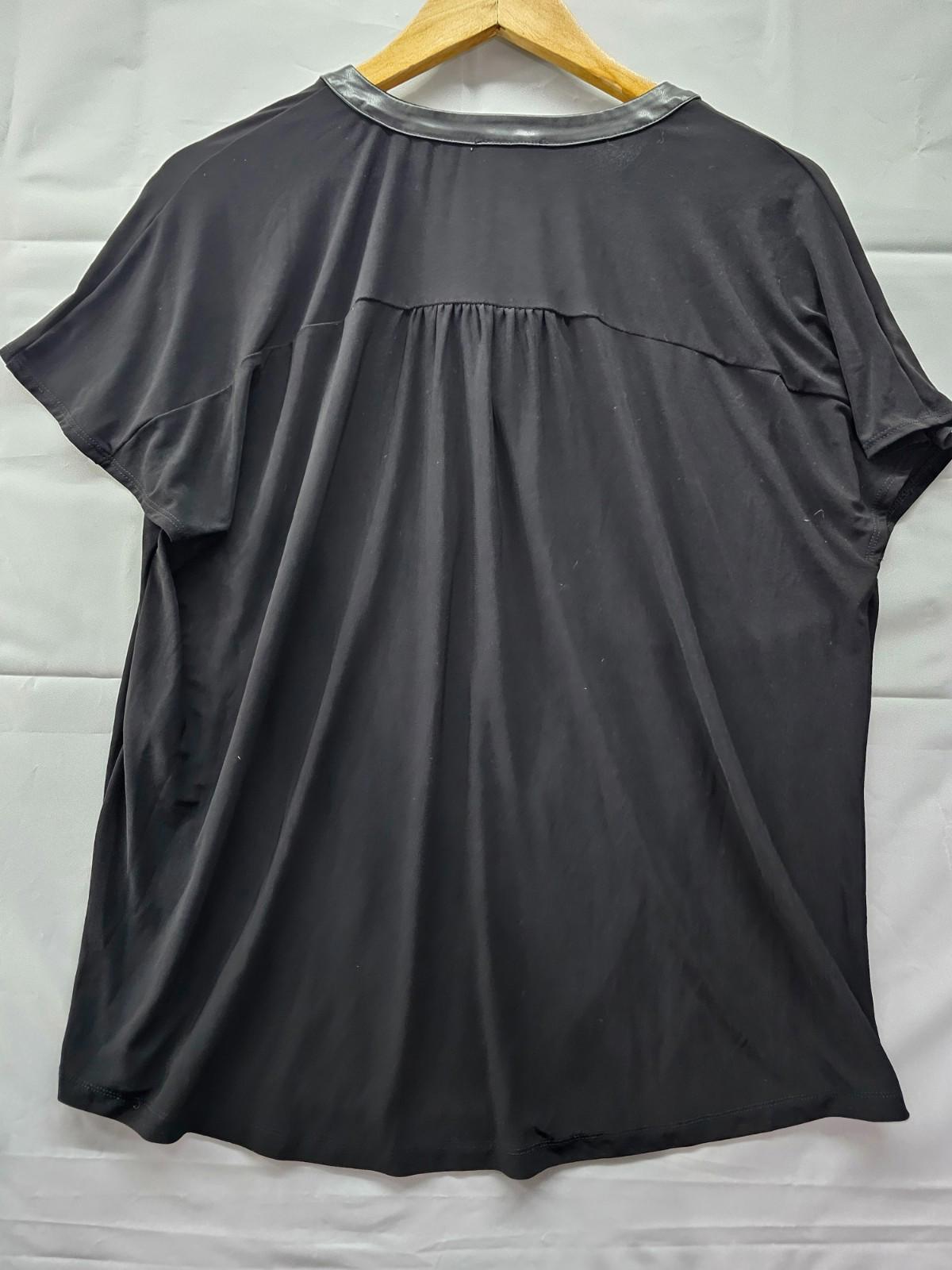 Jones New York Signature Black Faux Leather Trim Top Women's XL Short Sleeve