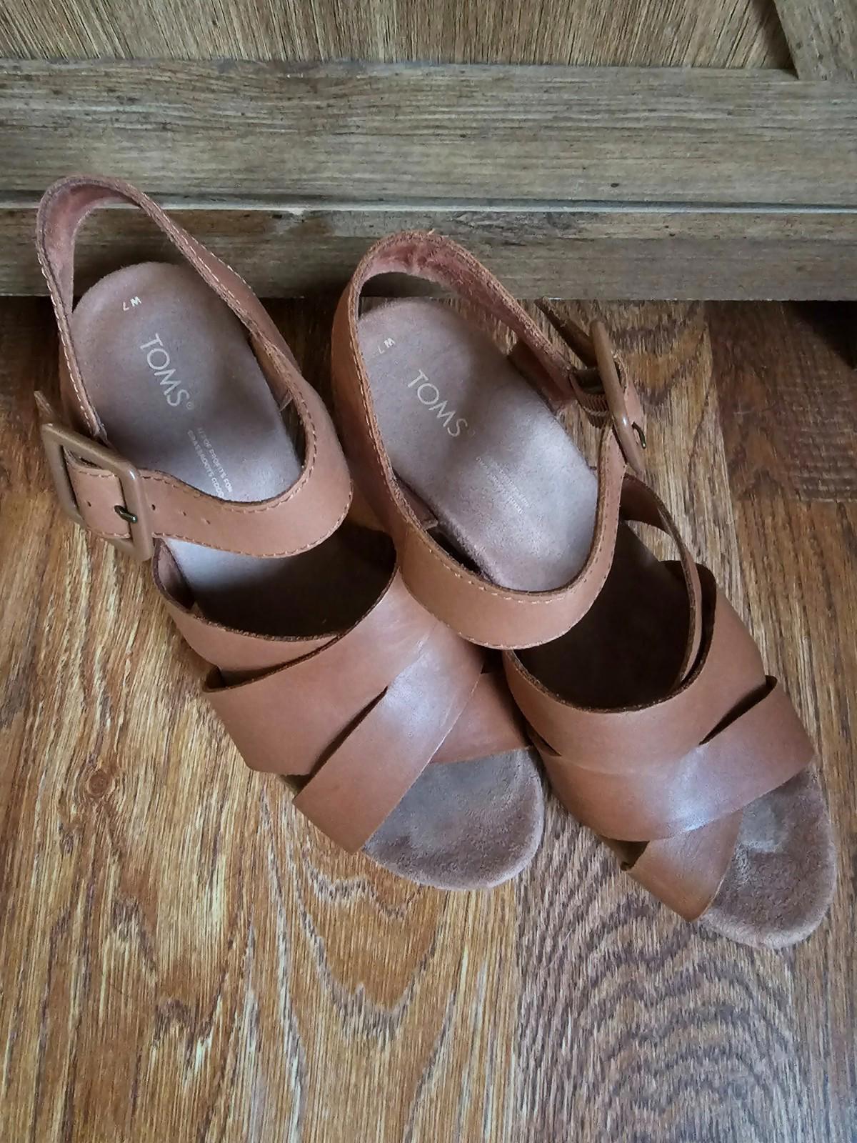 TOMS Wmn Tropez Wedge Sandals Black Suede Leather Size 6.5