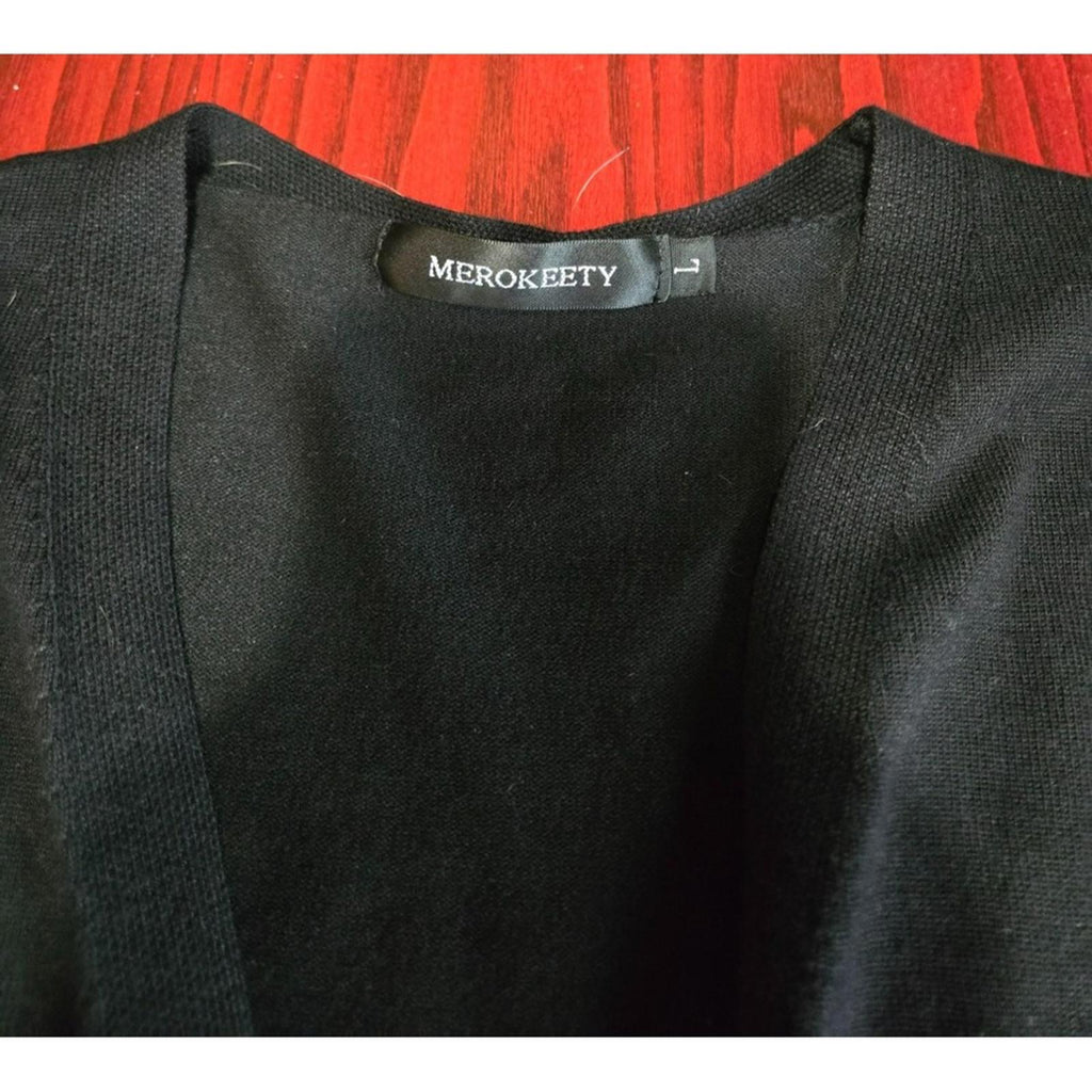 Merokeety Black Open Front Cardigan Sweater Women's Large
