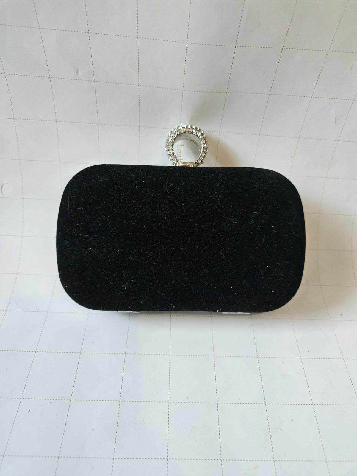 Sleek Black Velvet Clutch with Bling Ring