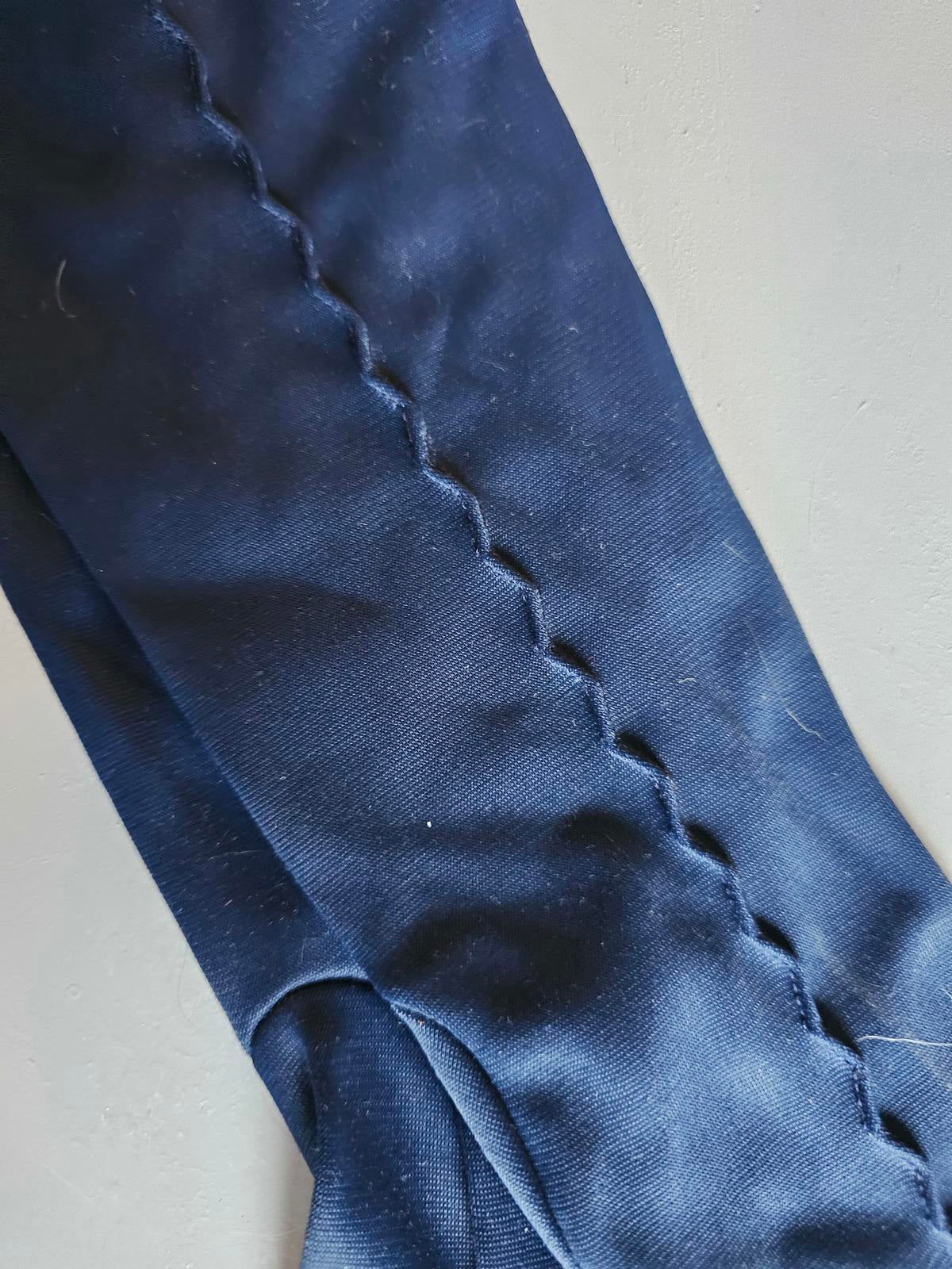 Elegant Navy Blue Satin Gloves with Scalloped Edges