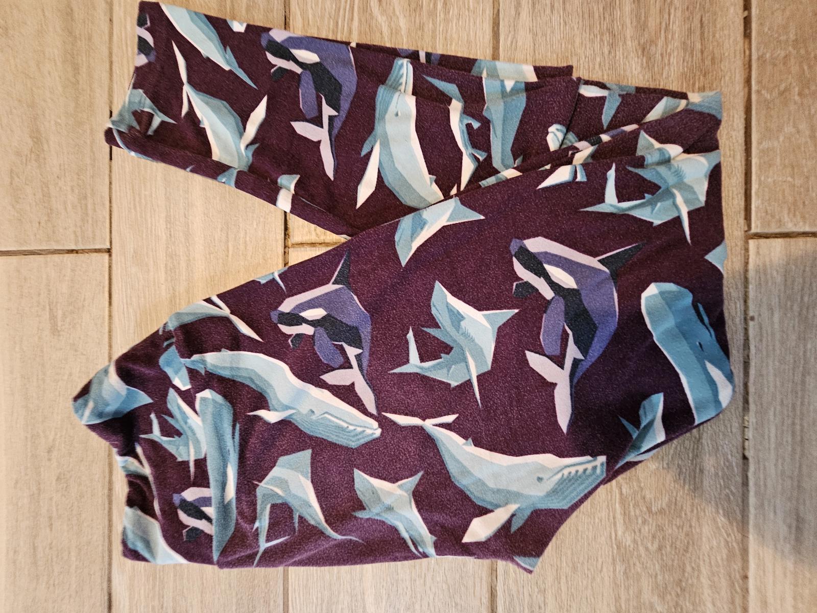 Lularoe OS Leggings Purple Blue Shark Print Buttery Soft Ocean Sea Life