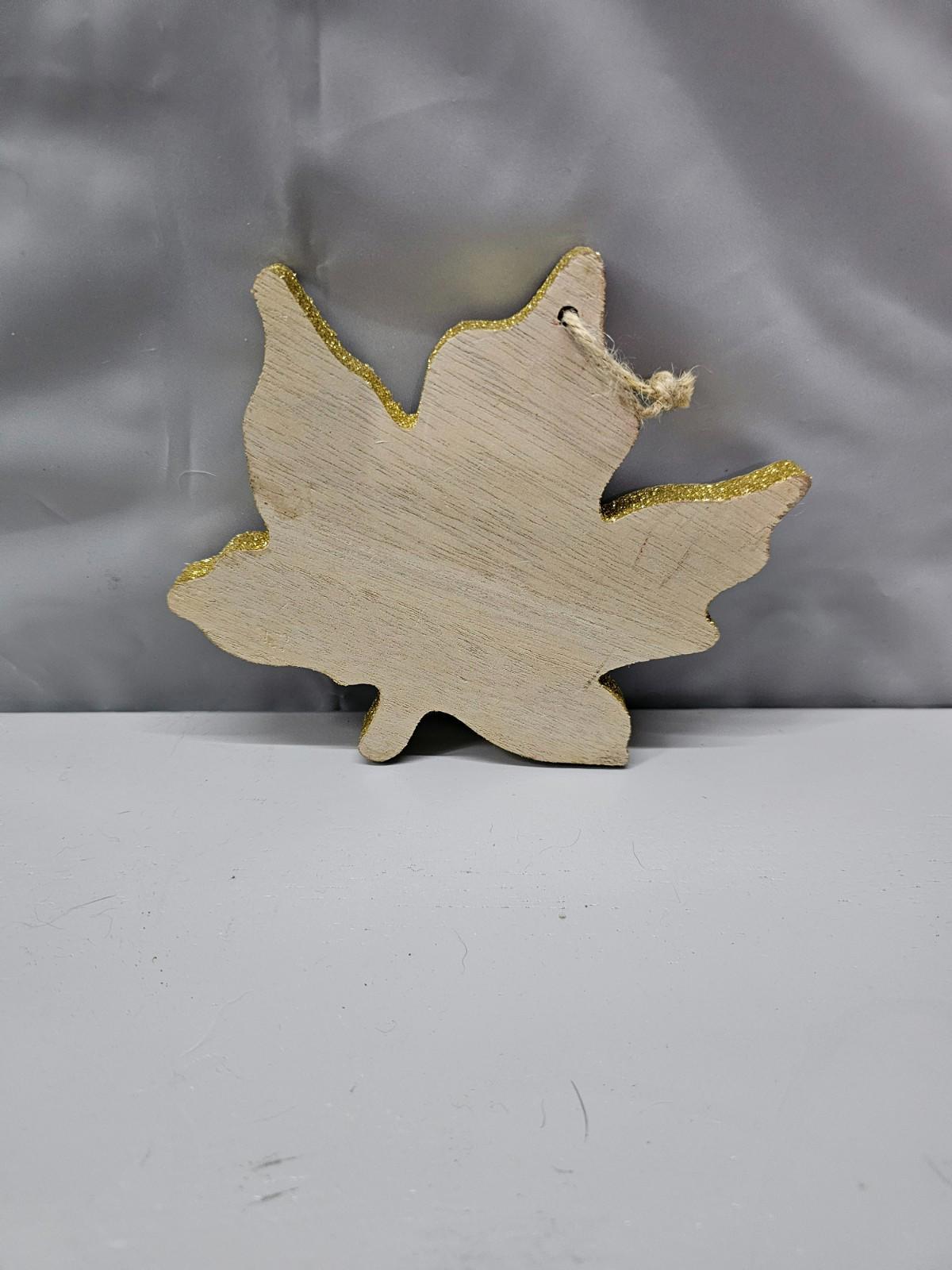 Wooden Maple Leaf Ornament Gold Glitter Edge Fall Hanging Decor