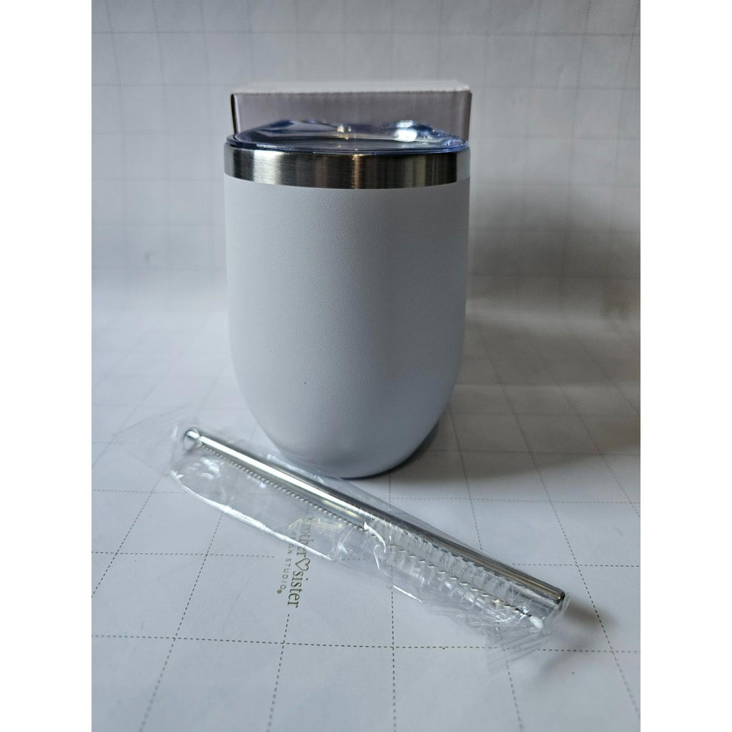 12oz Stainless Steel Insulated Wine Tumbler with Lid White Coating NEW