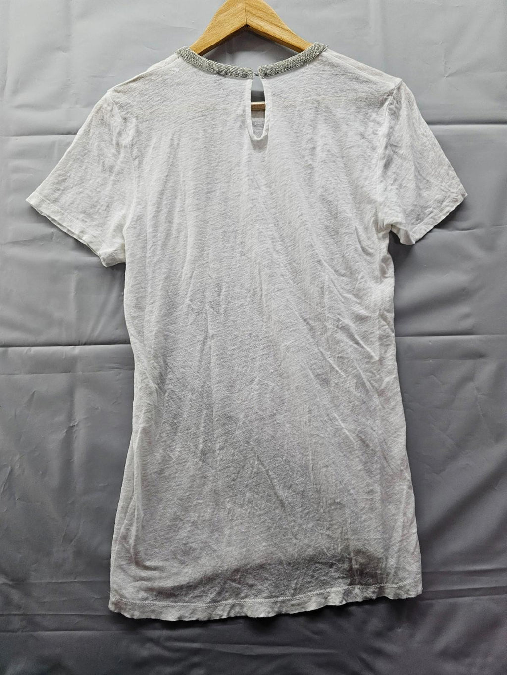 J.Crew White Beaded Collar Tee Women's Medium Slub Knit Short Sleeve Top