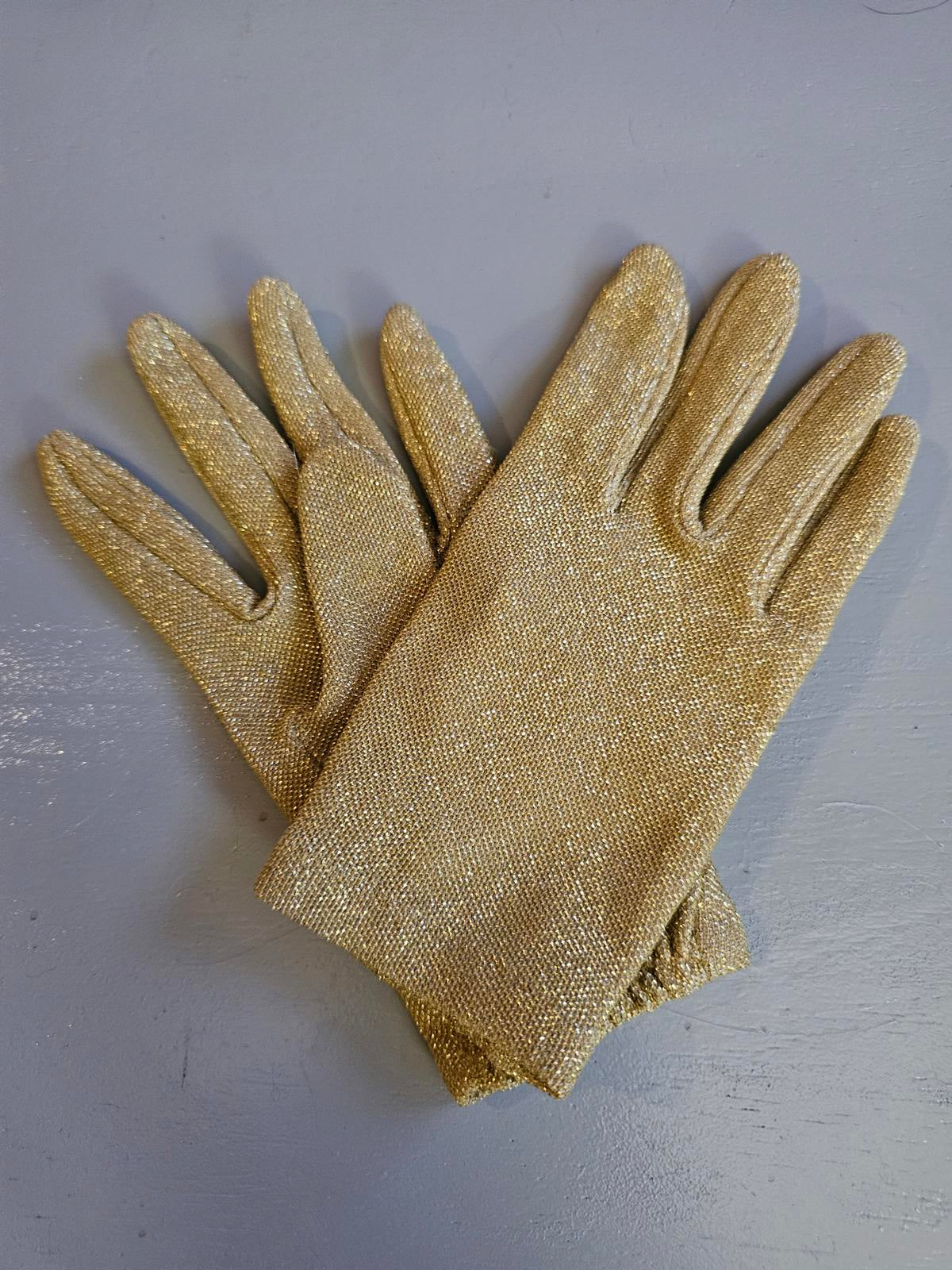 Vintage Gold Metallic Evening Gloves Shimmer Party Dress Gloves, Mid-Length