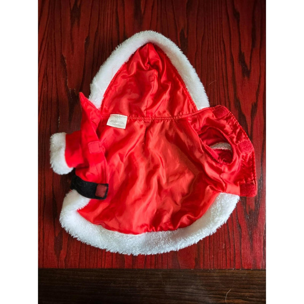Santa Claus Dog Costume Pet Christmas Outfit with Hood Red White Suit