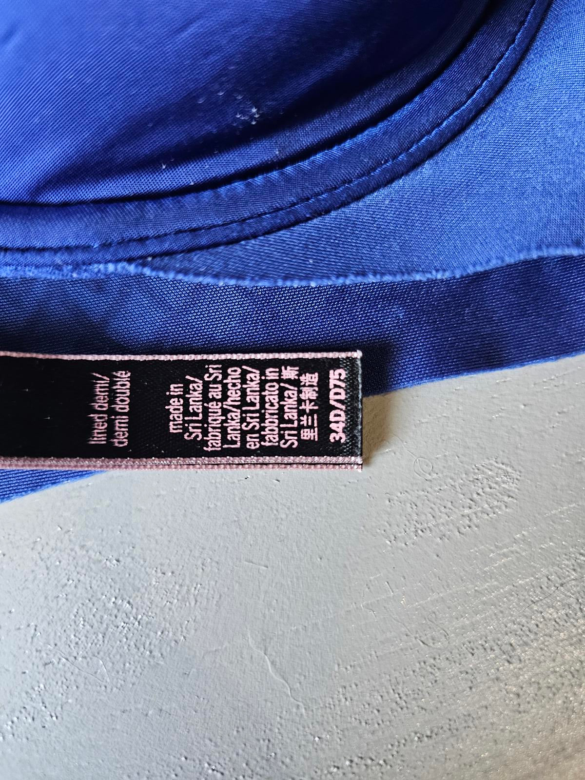 Victoria’s Secret So Obsessed PushUp Bra Size 34D Cobalt Blue with Gold V Accent