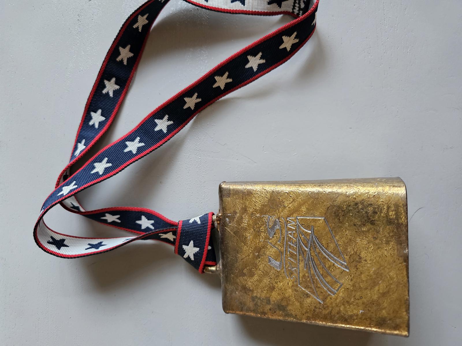 Vintage U.S. Ski Team Brass Cowbell #213 Patriotic Ribbon Rare Memorabilia
