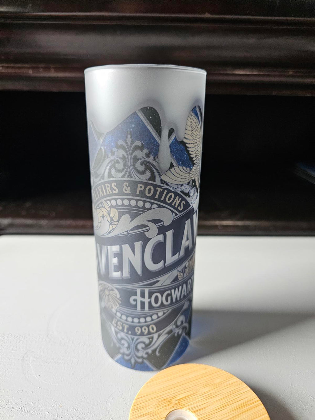 17oz Custom Ravenclaw Frosted Glass Tumbler – Hogwarts-Inspired, One of a Kind