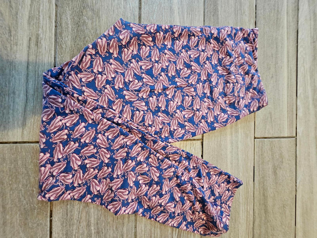 Lularoe TC Leggings Blue Pink Ballet Shoes Print Soft Stretch Dance