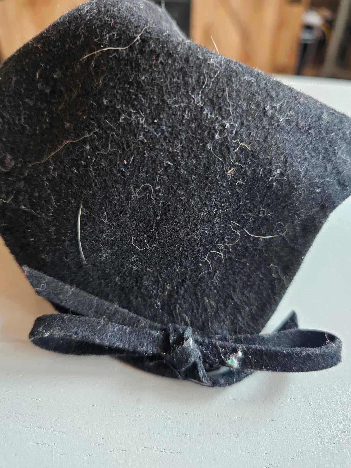 Vintage Black Felt Pillbox Hat with Ribbon Bow 1950s Style Millinery