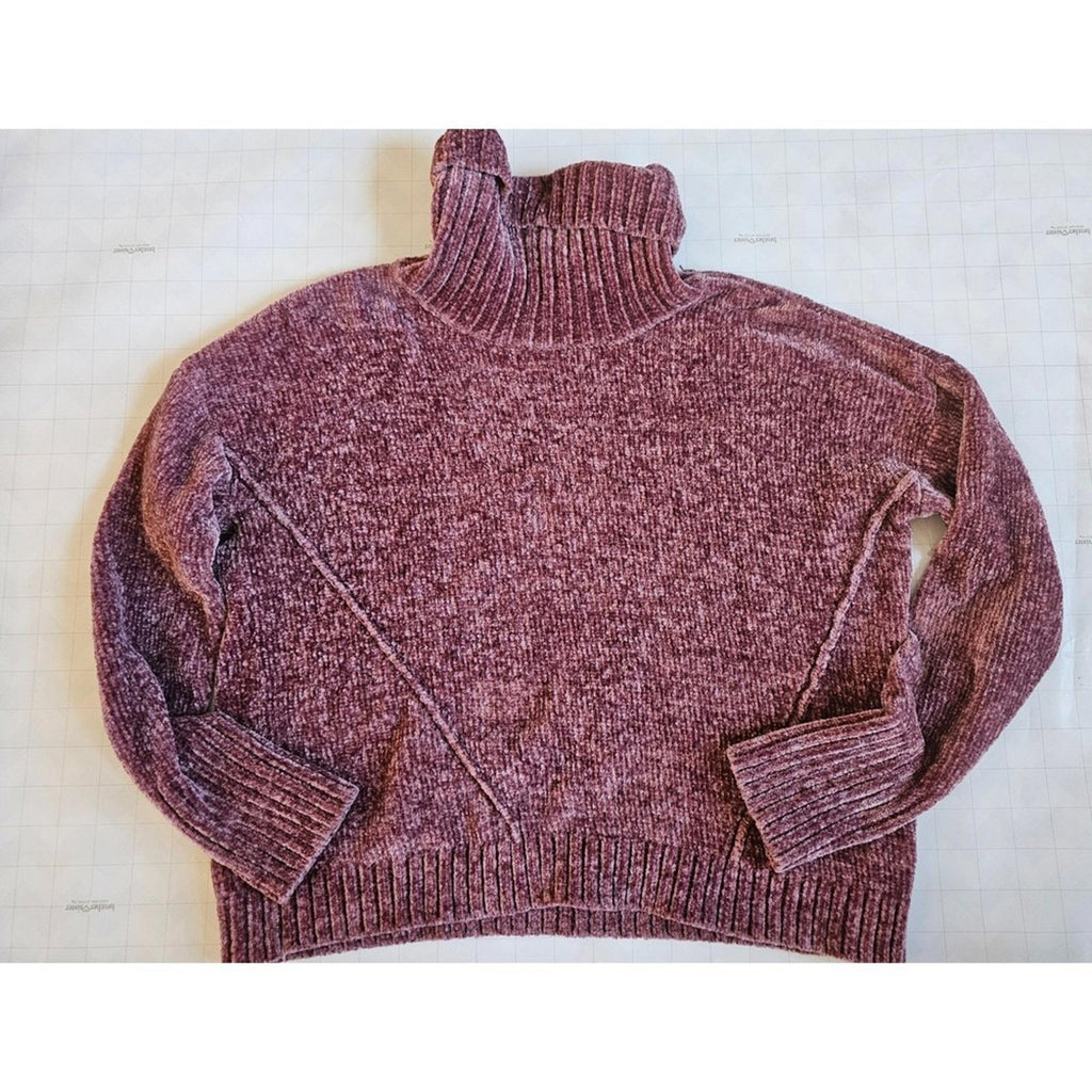 Pink Rose Purple Turtleneck Knit Pullover Sweater Women's Large