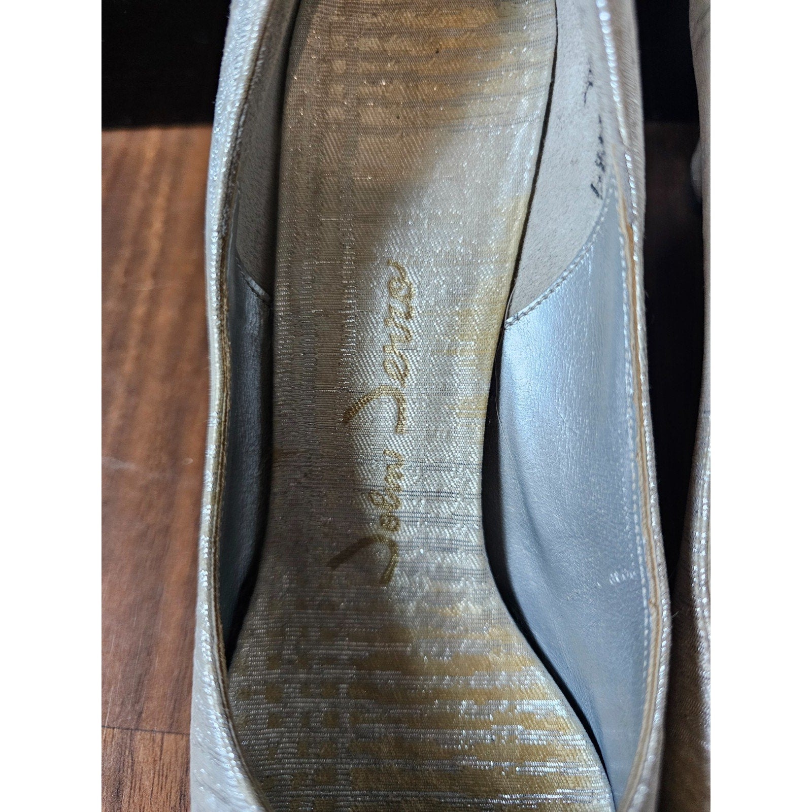 Vintage 1960s John David Denver Wedding Shoes Ivory Rhinestone Buckle Heels 7.5