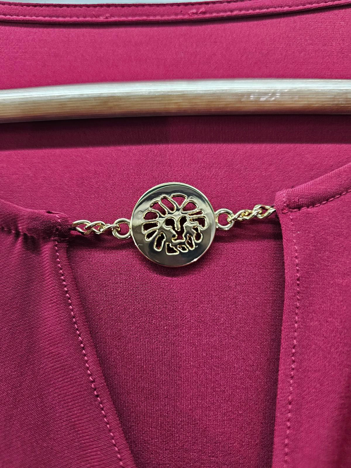 Anne Klein Burgundy Faux Wrap Top Gold Tree Accent Long Sleeve Women's Large