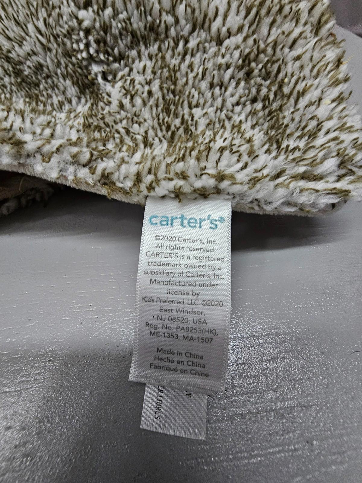 Carters Sloth Security Blanket Plush Baby Lovey Toy Brown And White 14" Stuffed