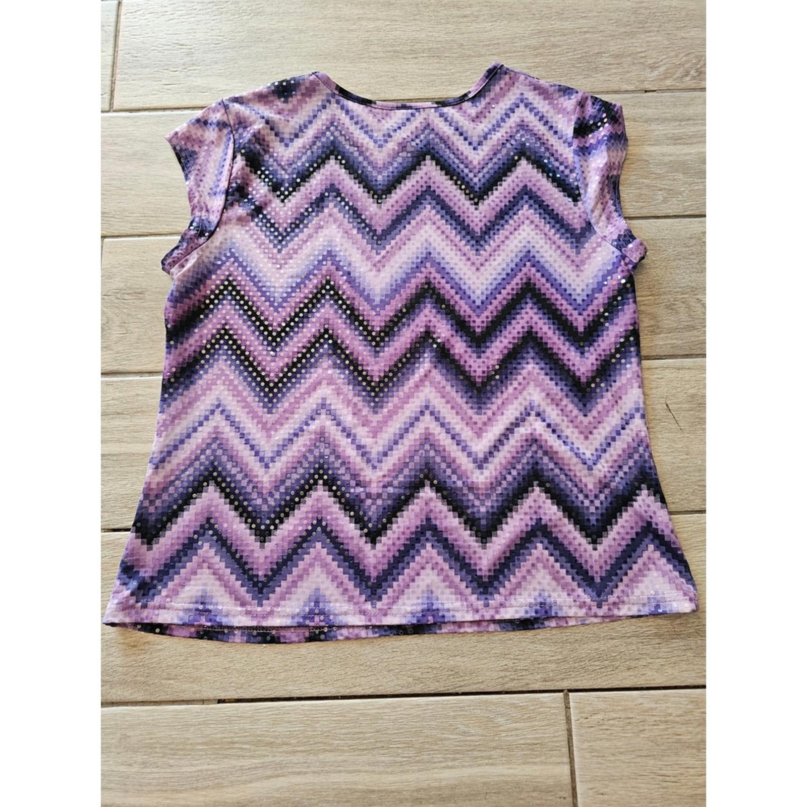 Kathy Ireland Women's Black Purple Sequin Top Blouse L