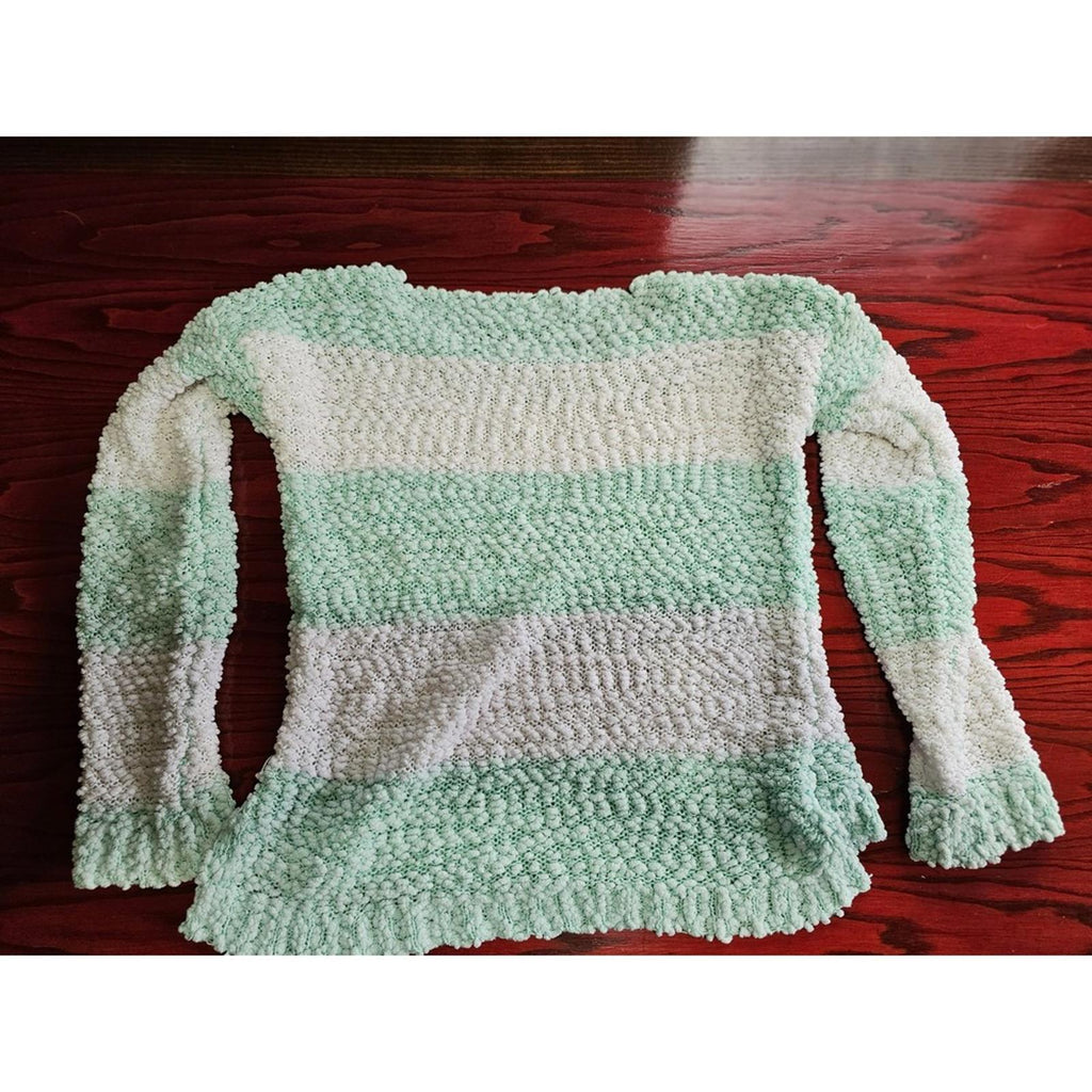 Mint Cream Striped Popcorn Knit Sweater XS Small Soft AF Cozy