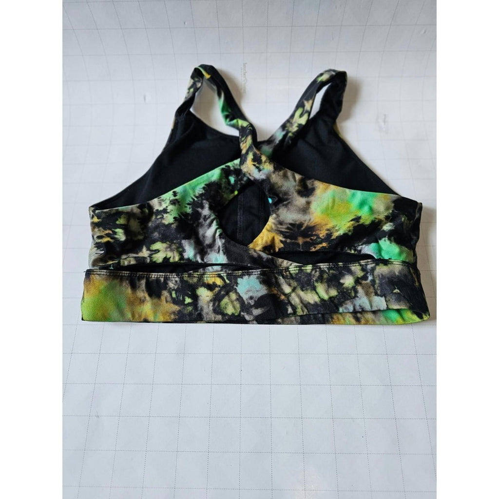 Womens Tie Dye Sports Bra L Racerback Crisscross Cutout Activewear