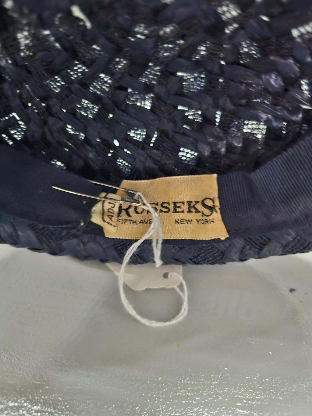 Vintage Russeks Fifth Avenue Navy Straw Hat 1950s Elegant Structured Bri