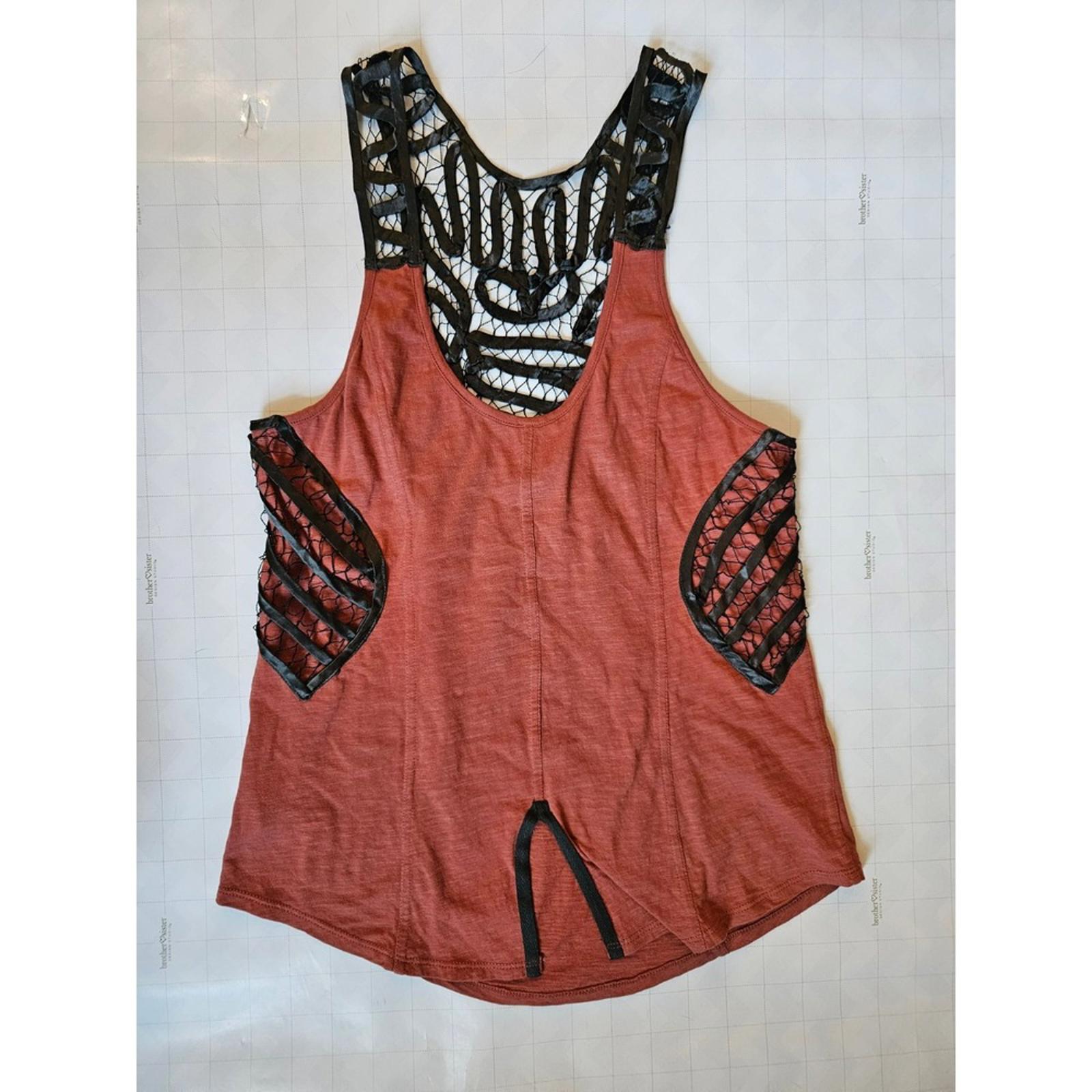 Free People Red Mesh Cutout Racerback Tank Top M Boho Festival Women’s
