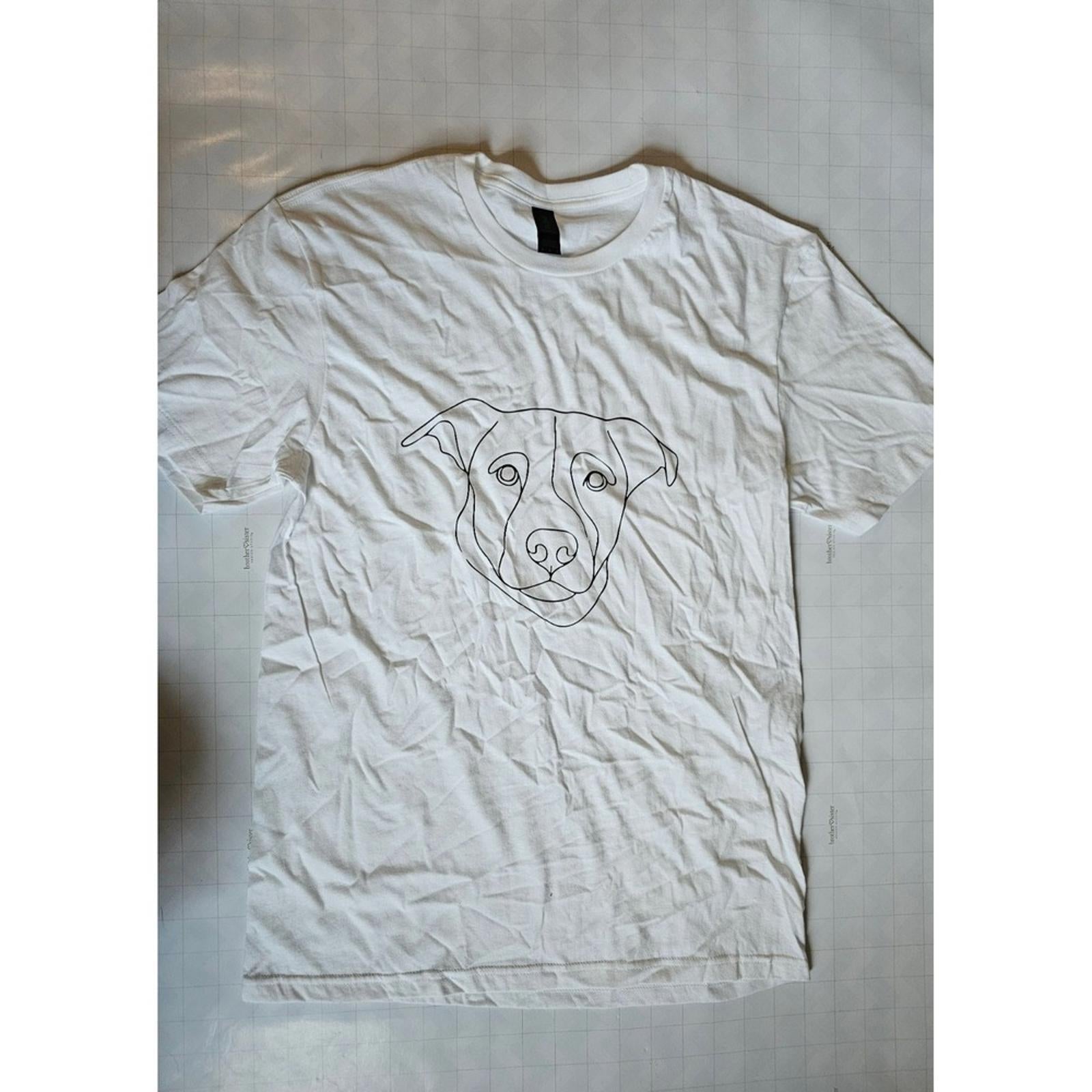 White Gildan Softstyle Tee Line Art Dog Graphic Unisex M Casual