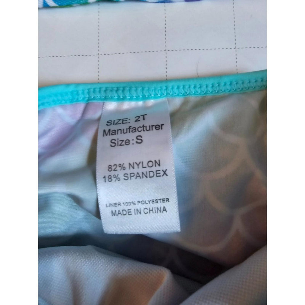 Girls Rash Guard Swimsuit Set Rainbow Mermaid Scales Sizes 2T and 3-4