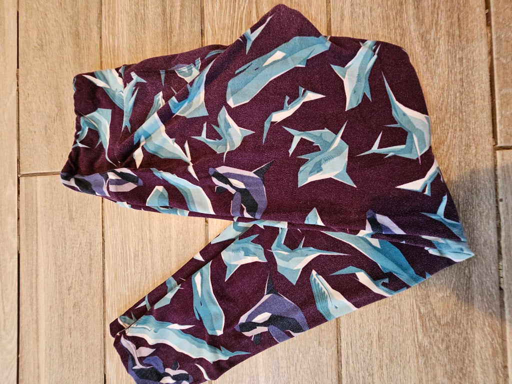 Lularoe OS Leggings Purple Blue Shark Print Buttery Soft Ocean Sea Life