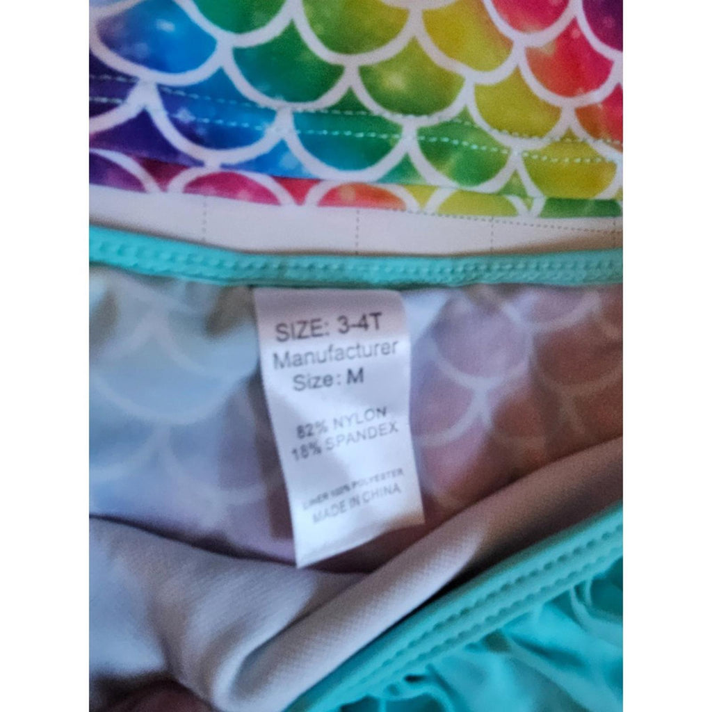 Girls Rash Guard Swimsuit Set Rainbow Mermaid Scales Sizes 2T and 3-4
