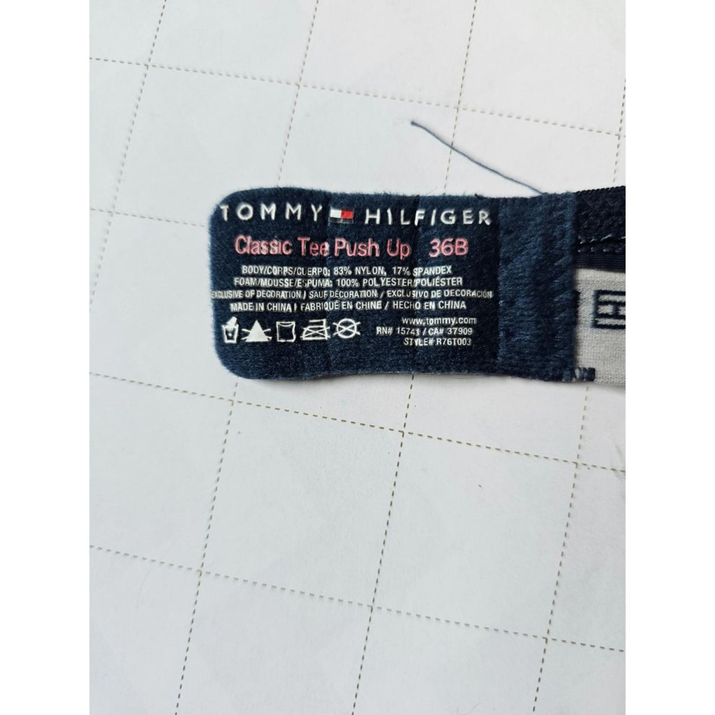 Tommy Hilfiger Womens TBack Push Up Bra 36C Navy Cream Logo Racerback