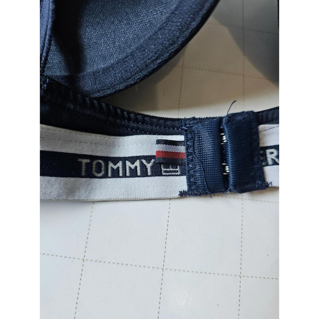 Tommy Hilfiger Womens TBack Push Up Bra 36C Navy Cream Logo Racerback