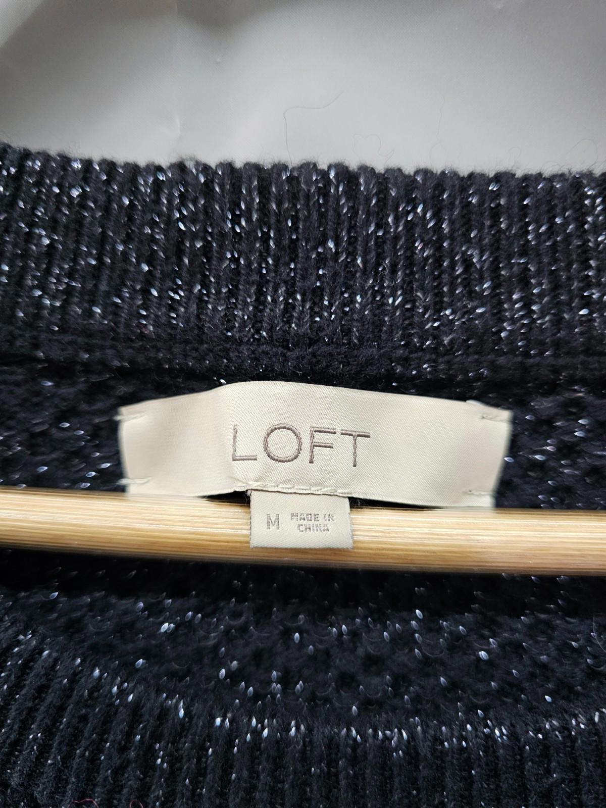 LOFT Black Silver Sparkle Stretch Knit Pullover Sweater Size Medium