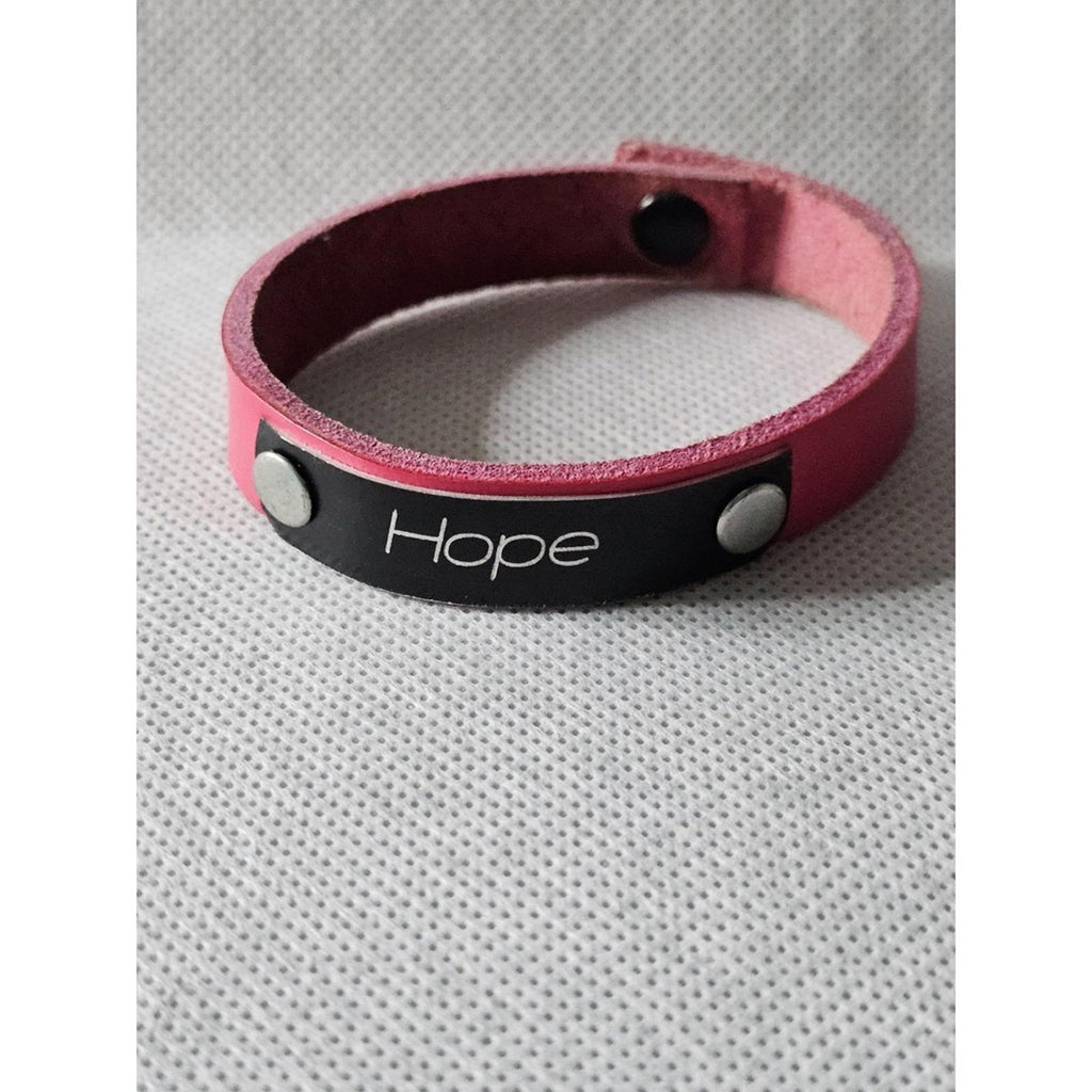Pink Leather “Hope” Bracelet JKLeathers Adjustable Snap Cuff